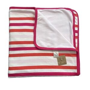 NWT Old Navy Pink White Orange Stripes Baby Blanket Security Lovey Fleece Cotton